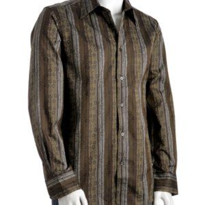 TED BAKER BROWN FLORAL STRIPED SHIRT SIZE 6 - XL